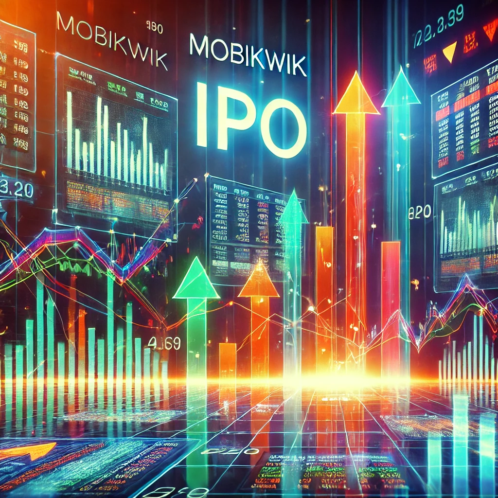 DALL·E 2024 12 09 12.00.48 A digital illustration representing the stock market and IPO trends. The image should feature a vibrant representation of rising stock prices with arr