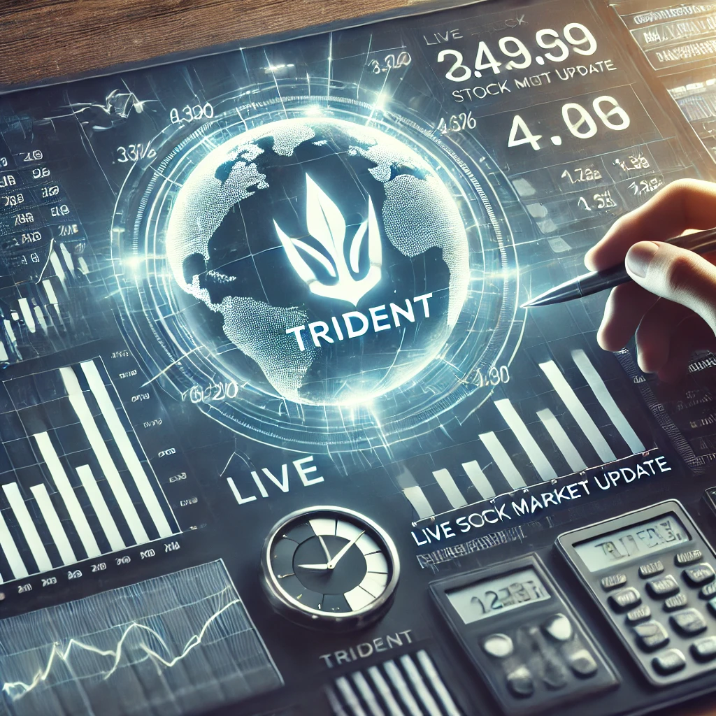 DALL·E 2024 12 10 10.41.01 A professional and visually engaging digital illustration depicting a live stock market update screen focusing on Tridents stock performance. The ima